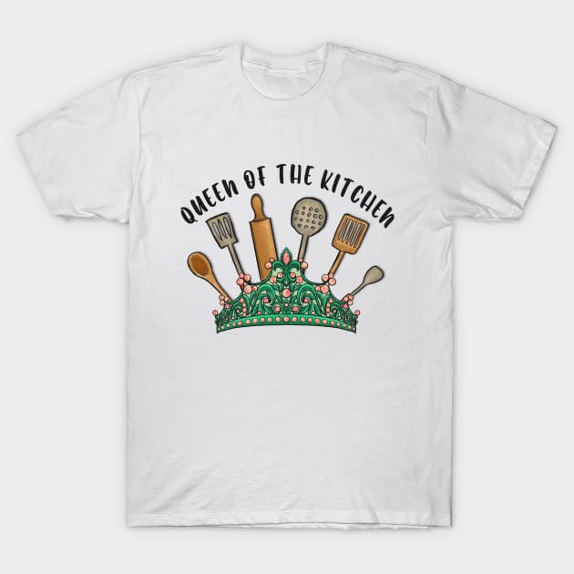 crown with kitchen tools queen of the kitchen vintage kitchen art T-Shirt by Ballari